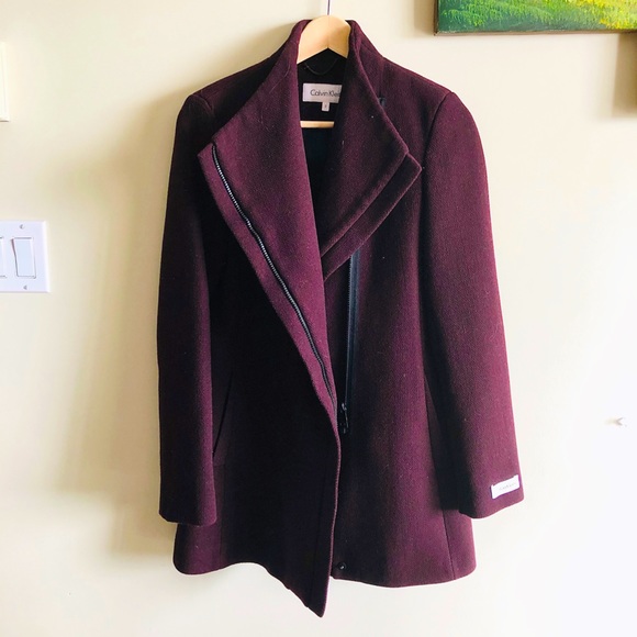 CALVIN KLEIN | Gorgeous Wool Coat | Burgundy | 2 - Picture 2 of 5